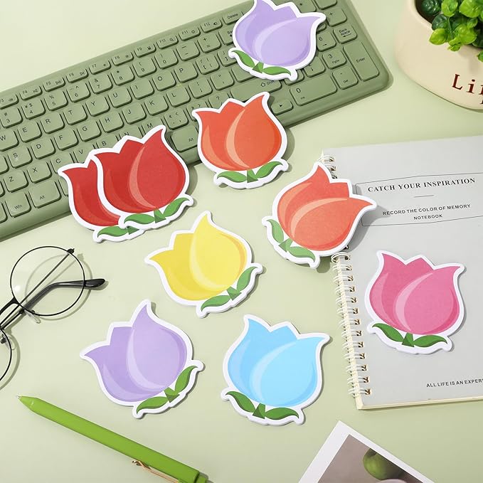 24 Packs Tulip Floral Sticky Notes 6 Colors 3 x 3 Inch Spring Flower Memo Pads Post Reminder Notes for Annotating Books Office School Study Supplies, 480 Sheets