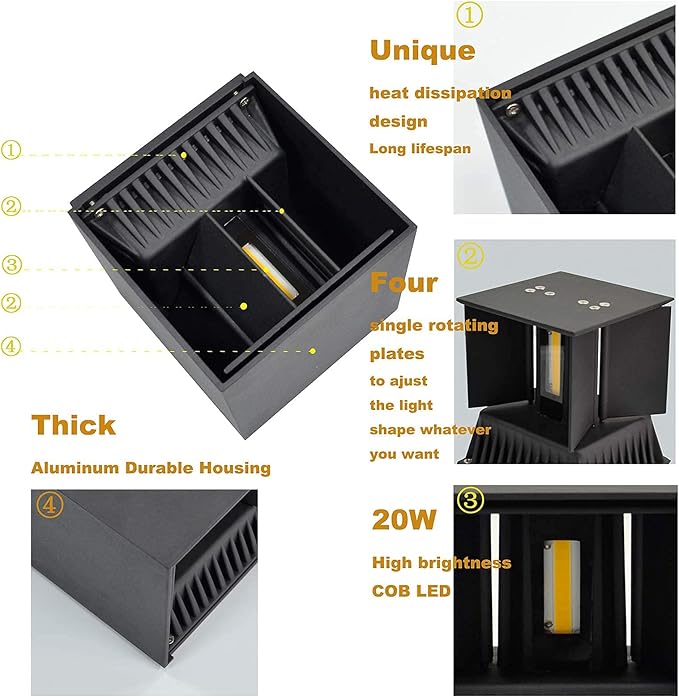 Outdoor Wall Lights Exterior,Light Fixtures Wall Mount,Outdoor Porch Lights Wall Mount,Up and Down Lights,Beam Angle Adjustable Black Led Wall sconces Lights for House Bedroom Porch Hallway