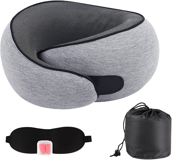 Airplane Travel Neck Pillow for Support Long Flight,Memory Foam Travel Pillow Compact Head Support with Pain Relief,Ergonomic Sleeping Pillow & Road Trips(Gray)