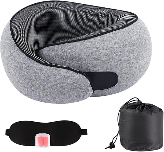 Airplane Travel Neck Pillow for Support Long Flight,Memory Foam Travel Pillow Compact Head Support with Pain Relief,Ergonomic Sleeping Pillow & Road Trips(Gray)