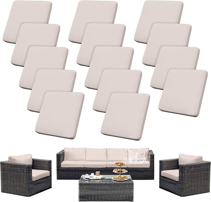 14Pcs Patio Cushion Covers Waterproof, Cushion Covers, Stretch Couch Covers, Patio Couch Slipcovers, Patio Cushion Covers Replacement, Outdoor Chair Cushion Covers (Off-White)