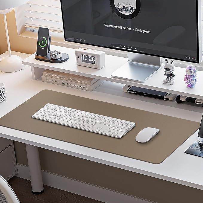 Boutilon Leather Desk Pad Protector,Non-Slip Mouse Pad,Laptop Desk Pad,Office Mouse Mat,Waterproof Leather Desk Blotter,Desk Writing Pad for Office and Home (M-Dark Apricot,30"x14")