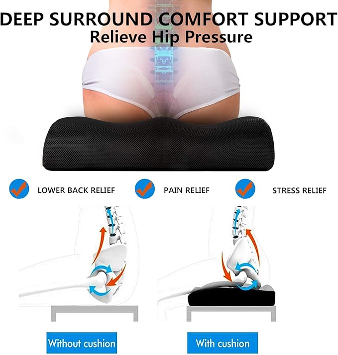 YOUFI Extra Thick Large Seat Cushion -19 X 17.5 X 4 Inch Gel Memory Foam Cushion with Carry Handle Non Slip Bottom - Pain Relief Coccyx Cushion for Wheelchair Office Chair (Black (1PACK))