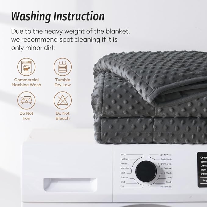 Wemore Minky Dot Weighted Blanket for Adults Twin Size 15 lb, Soft Heavy Blanket for Stress Relief and Sleep Promotion, Breathable Blanket for All-Season with Glass Beads, Dark Grey 48 x 72 inches