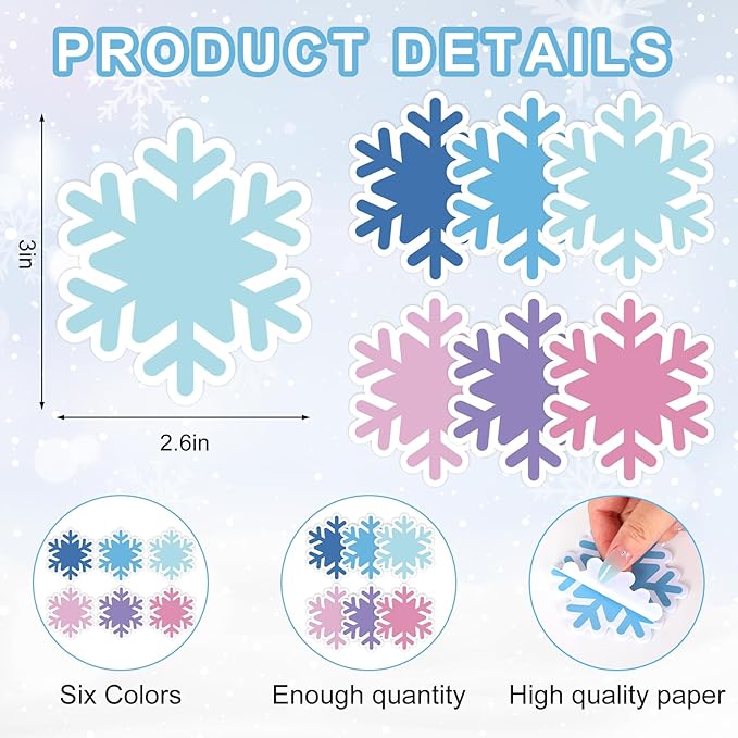 24 Packs Winter Snowflake Sticky Notes Pink Blue Purple Memo Pad 6 Colors 3 x 2.6 Inch Reminder Notepad for Christmas Annotating Office Classroom, 480 Sheets