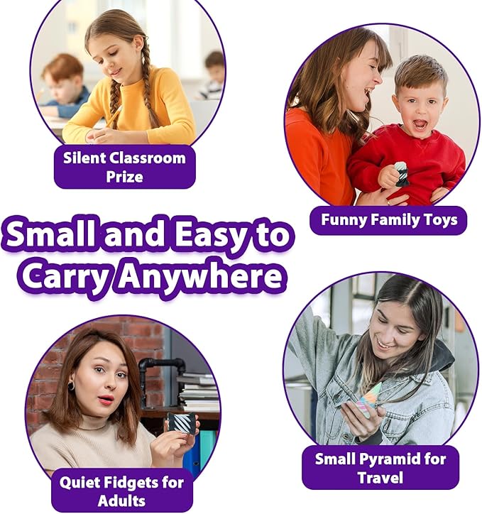 3 Packs Impossible Spiral Cone Fidget Toys,3D Printed Pyramid Passthrough Sculpture,Mini Sensory Toy for Stress Relief Anxiety,Desktop Decor Gifts for Adults & Kids (Fluorescent Blue Black)