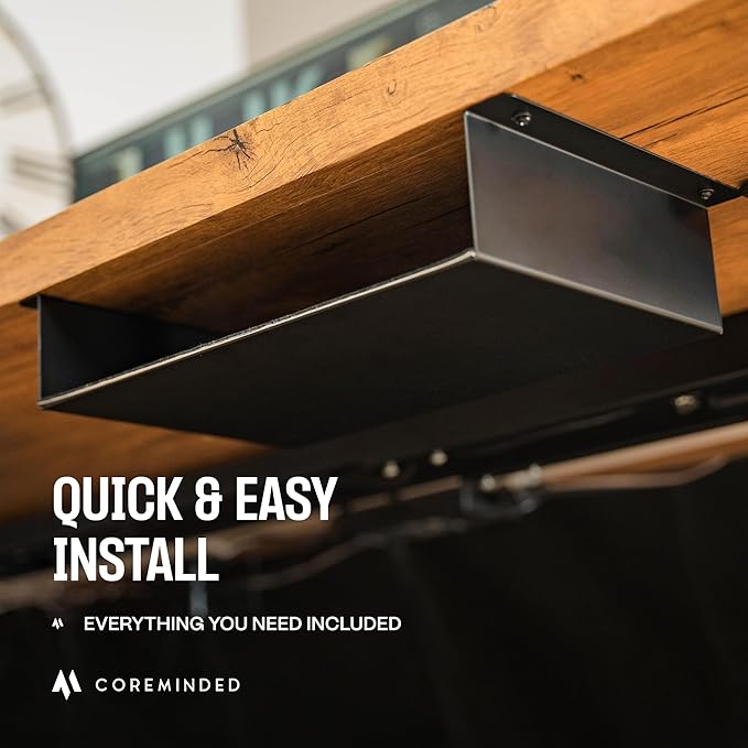 Under Desk Storage Shelf - Carbon Steel Under Desk Tray with Cable Management, Mountable Add-On Shelf for Table & Office Desks (7.5" x 8" x 2.8")