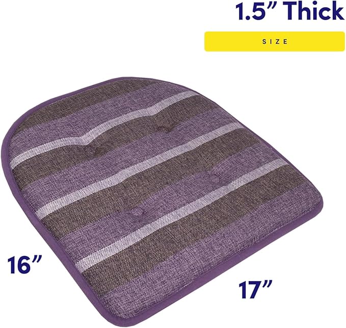 Sweet Home Collection Chair Cushion Memory Foam Pads Tufted Slip Non Skid Rubber Back U-Shaped 17" x 16" Seat Cover, 2 Count (Pack of 1), Bradford Purple