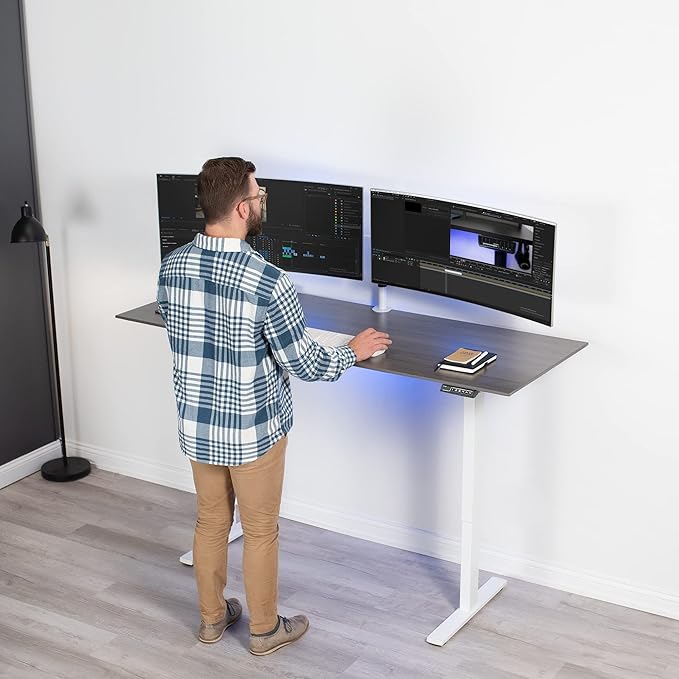 VIVO Premium Dual Ultra Wide LCD LED 27 to 38 inch Monitor Desk Mount, Heavy Duty, Adjustable Telescoping Arms, Flush Wall Setup, Fits 2 Screens, White, STAND-TS38CW