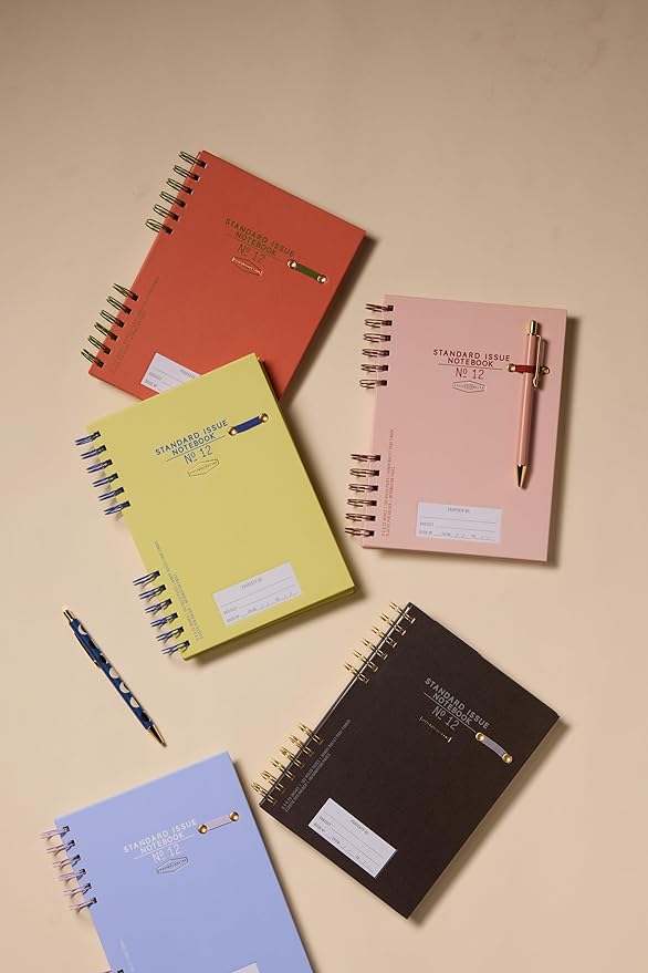 DesignWorks Ink Standard Issue Notebook No. 12 – 6" x 8.25" Undated Daily Planner & Writing Journal, 192 Lined Pages, Elastic Pen Holder, Small Spiral Notebook for Work & Journaling - Dusty Pink