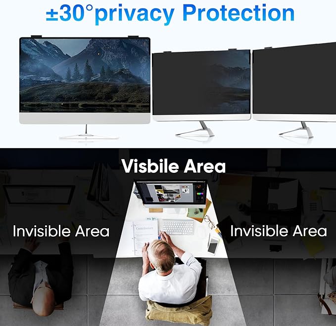 Magnetic Computer Privacy Screen 24 Inch, Removable Hanging Privacy Screen Shield for Frameless Monitor 16:9 Widescreen, Anti Blue Light Privacy Filter, Anti-Glare Protector