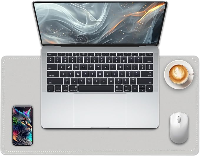 Non-Slip Desk Pad, 24" x 14" Large Mouse Pad, PU Leather Desk Mat with Suede, Laptop Desk Pad, Waterproof Keyboard Pad, Desk Blotter for Office/Home/Decor (Gray)