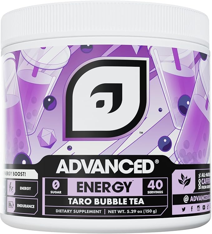 Advanced Energy Taro Bubble Tea - Natural Energy Boosting Formula with Added Vitamin C, B & Electrolytes for Hydration - Sugar-Free & Keto Friendly L-Theanine to Combat Jitters - (40 Servings)