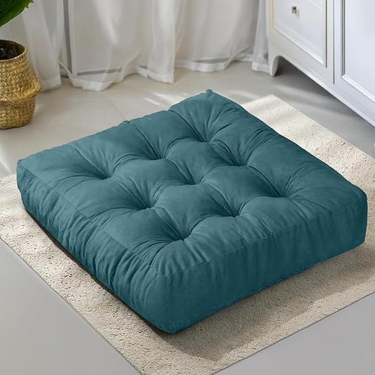 NEST & LOOM Floor Cushions - Floor Chair Pillow, Meditation Cushion, Square Large Floor Pillow, Solid Thick Tufted Floor Pillow - Teal - 21.65" x 21.65"