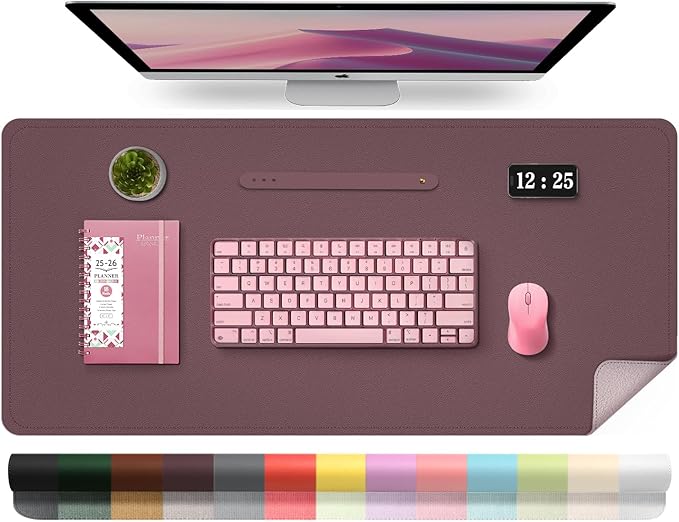 Leather Desk Pad Protector, Desk Mat, Large Mouse Pad, Non-Slip Desk Blotter, Office Laptop Desk Pad, PU Leather Desk Writing Pad for Office and Home (Dark Purple, 31.5" x 15.7")