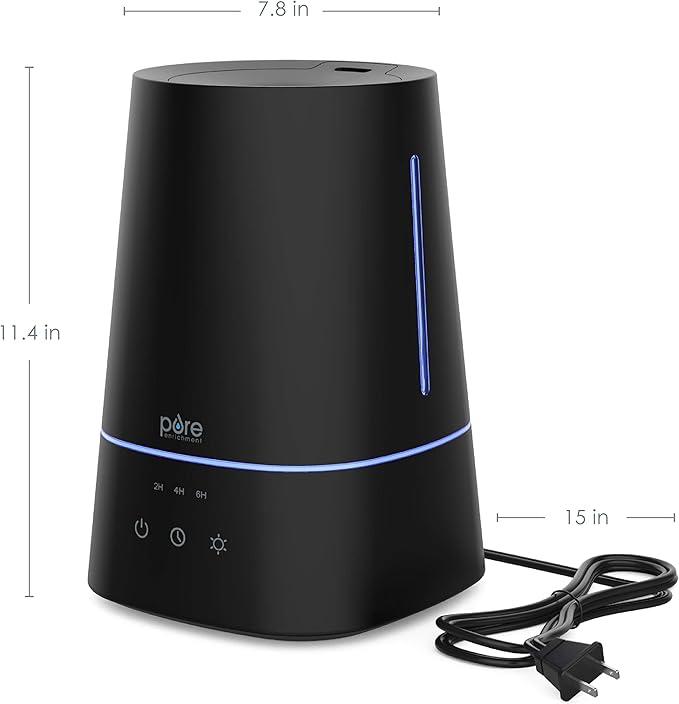 Pure Enrichment HUME Max - Easy Top Fill Ultrasonic Cool Mist Humidifier, 3.7 L (1 Gallon) Tank, 3 Mist Settings + Auto Shut-Off Timer - Ideal for Large Bedrooms, Baby Nurseries and Offices (Black)