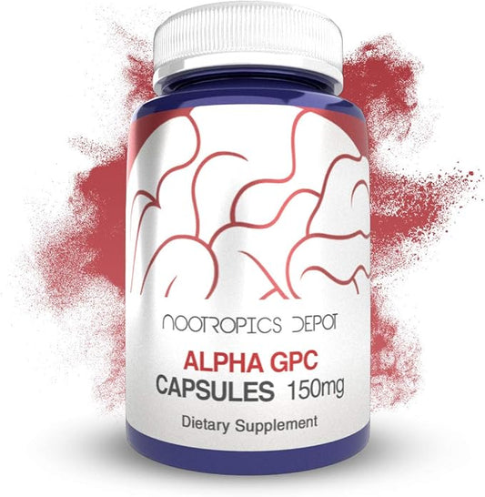 Nootropics Depot Alpha GPC Capsules | 150mg | 180 Count | Cholinergic Supplement | Brain Health Supplement | Supports Healthy Brain Function | Enhance Cognition, Memory + Focus