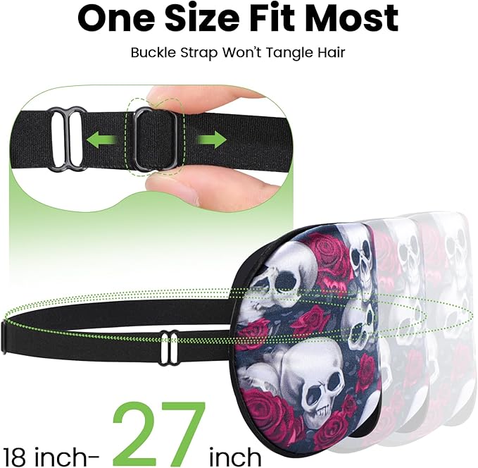 2 Pcs Human Skulls Sleep Halloween Mask for Women Men, Funny Silk Eye Covers for Sleeping, Adjustable Strap & Light Blocking Design, Adult Children's Bedtime Blindfold for Travel and Home Use (Skull)