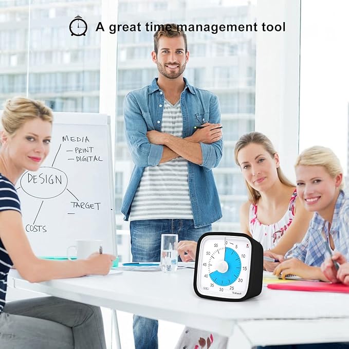 Yunbaoit Upgraded Black Visual Timer with Protective Case, Silent 60 Minute Countdown Timer for Kids and Adults with Low Power Reminder VT01(Black Blue)