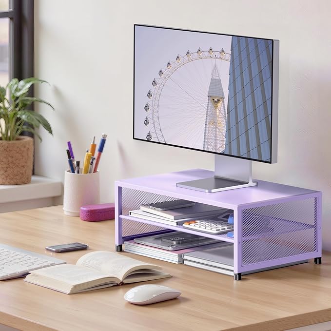 Computer Monitor Stand Riser, Desk Organizers and Accessories, Printer & Laptop Stand, Office Desk Accessories & Desktop Workspace Organizers for Office Supplies (Purple)