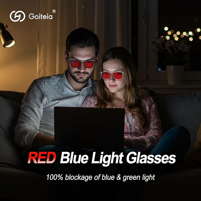Goiteia Red Light Glasses for Sleep, Dual AR Coatings, Retro 70s Red Glasses Blue & Green Light Blocking for Better Sleep