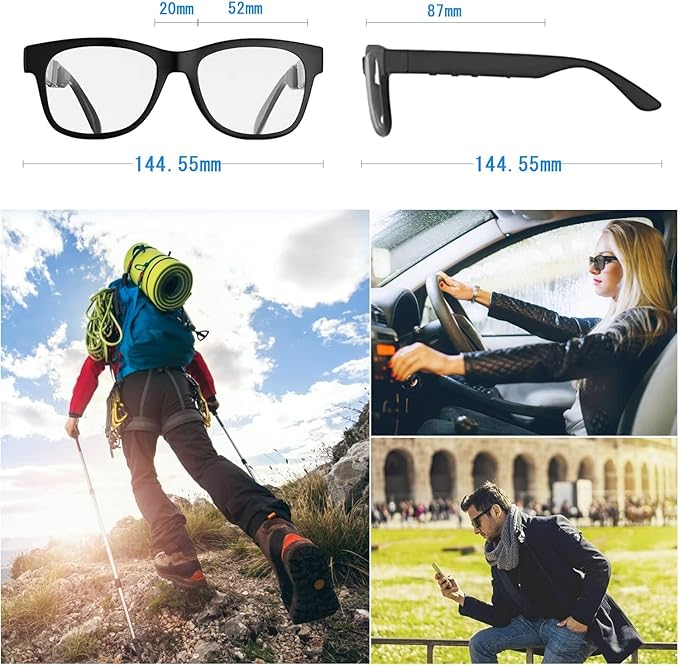Smart Bone Conduction Glasses Bluetooth with Open-Ear Headphones, Photochromic Blue Light Blocking Lenses, IPX6 Waterproof, Hands-Free Calls/Music, Ideal Gifts for Dad/Men-Upgraded
