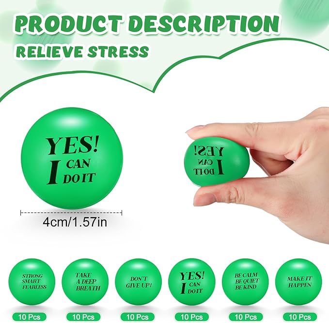 Jerify 72 Pcs Motivational Stress Balls Bulk Inspirational Stress Balls Colorful Foam for Adults Hand Exercise Small Therapy Fidget Relief Anxiety Toys for Coworkers Gifts Fidget(Green)