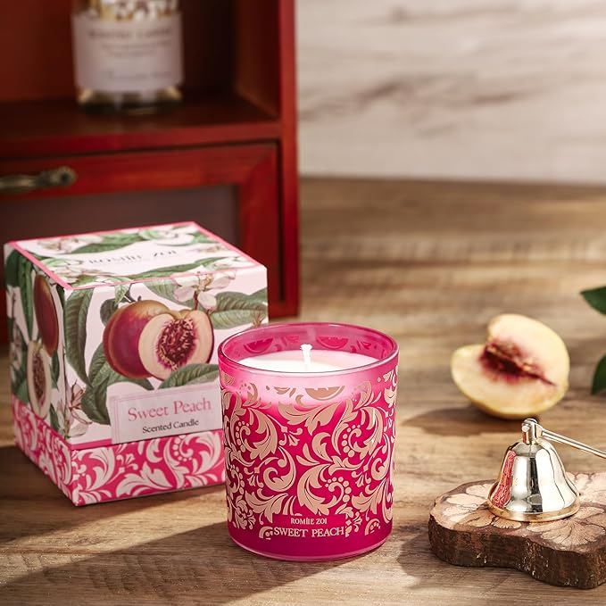 Scented Candle - Sweet Peach - 6oz Aromatherapy Soy Wax Jar Candle for Home, Gifts for Women - 170g