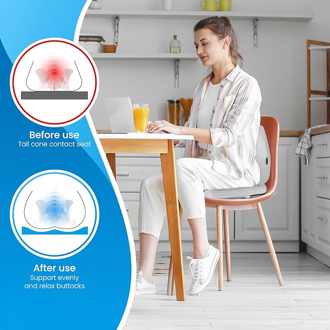 Office Chair Cushion - More Breathable Pressure Relief Seat Cushion with Hours Sitting on Gaming/Car/Wheelchair, Soft Extra-Dense Air Fiber for Orthopedic Coccyx, Sciatica & Hip Support