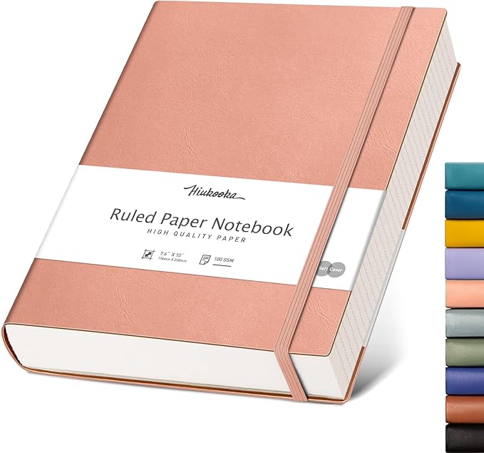 HIUKOOKA College Ruled Journal Notebook, 320 Pages B5 Softcover Large Journal, 100gsm Thick Paper, Leather Journal for Writing Office School Business, Inner Pocket, 7.6'' X 10'' - Pink