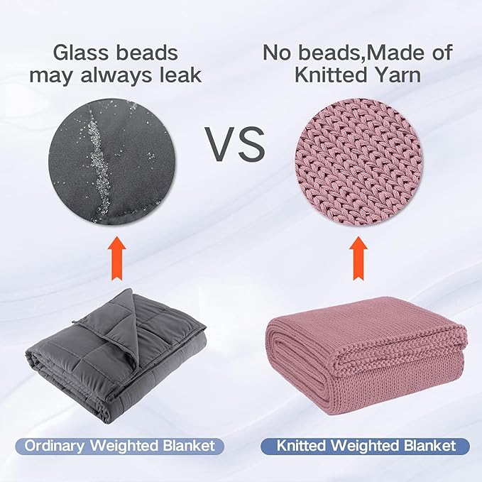 Guohaoi Knitted Weighted Blanket for Adults (Muted Pink 60"x80" 20lbs) No Beads Cooling Throw Blanket for Hot Sleepers, Home Decor Breathable Chunky Knit Heavy Blanket Use on Queen/King Size Bed