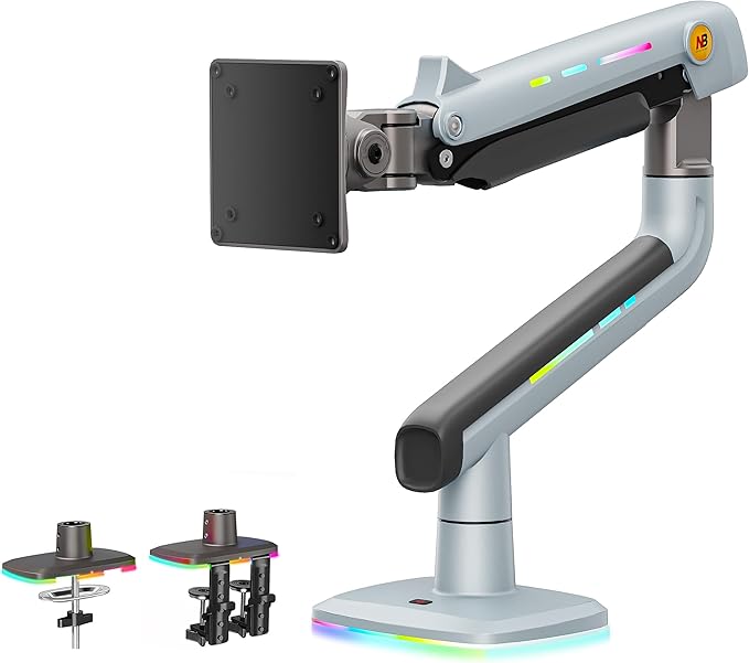 NB Gaming Monitor Arm or for 32 to 60 Inches Screen, Load up to 20 kg, VESA 75/100, RGB-Light, Heavy Duty, Multi Angle Adjustable, Premium Aluminum, Lake Blue