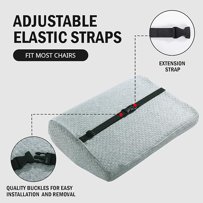 HOMBYS Lumbar Support Pillow for Recliner Chair, Memory Foam Back Support Cushion for Elderly,Extra Large Lumbar Support Pillow,Thick Backrest for Home Reading (Light Grey, 20“x13.5"x5")