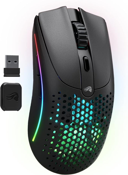 Glorious Gaming Model O 2 Wireless Gaming Mouse - Hybrid 2.4GHz & Bluetooth Wireless, 68g Superlight, Long Battery Life, 26k BAMF 2.0 Sensor, RGB, Ambidextrous, 6 Buttons, PTFE Feet - Black