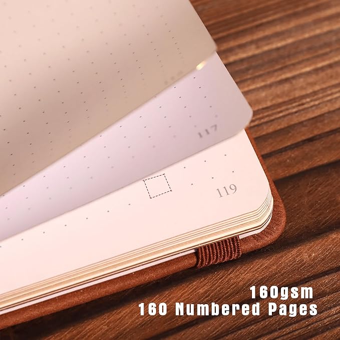 TIEFOSSI Dotted Journal Notebook, Dot Grid Notebook for Women Men, Hardcover PU Leather Journal, 160 GSM Thick Paper, 160 Numbered Pages with Gold Edges, 8 x 8 Square Diary