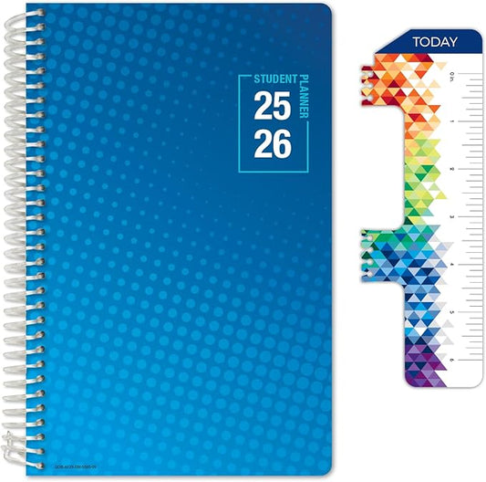 Global Datebooks Dated Middle School or High School Student Planner for Academic Year 2025-2026 Includes Ruler/Bookmark and Planning Stickers (Matrix Style - 5.5"x8.5" - Halftone Blue)