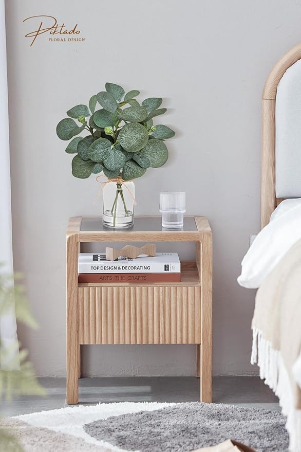 12" Fake Eucalyptus Stems in Vase with Faux Water,Artificial Plants Leaves for Shelf Desk Bathroom Farmhouse Room Coffee Table Home Decor (Eucalyptus-Fruit)