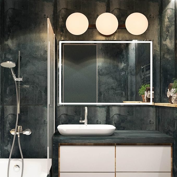 Bathroom Vanity Light Fixtures, Modern 3 Lights Globe Wall Sconce Lighting Matte Black, Porch Wall Mount Light Fixture for Bathroom, Mirror Cabinets Hallway Stairs (Matte Black, 3-Light)