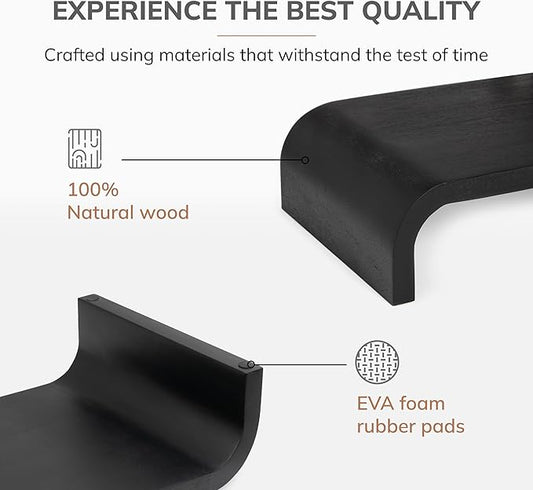 Anji Mountain Wood Monitor Stand Riser Desk Desktop Organizer Table for Home, Office Workspace, Laptop Riser, Ergonomic Design Stand for Gaming Setup, Black