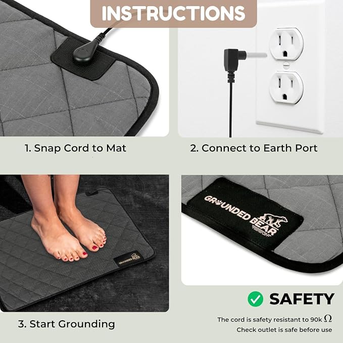 Premium Grounding Mat for Feet, Soft Cotton & Silver Fiber, Comfort for Sleep & Wellness, Grounding Pad for Anti-Aging & Inflammation, Grounding Mat for Bed and Desk (24x16 Inches)