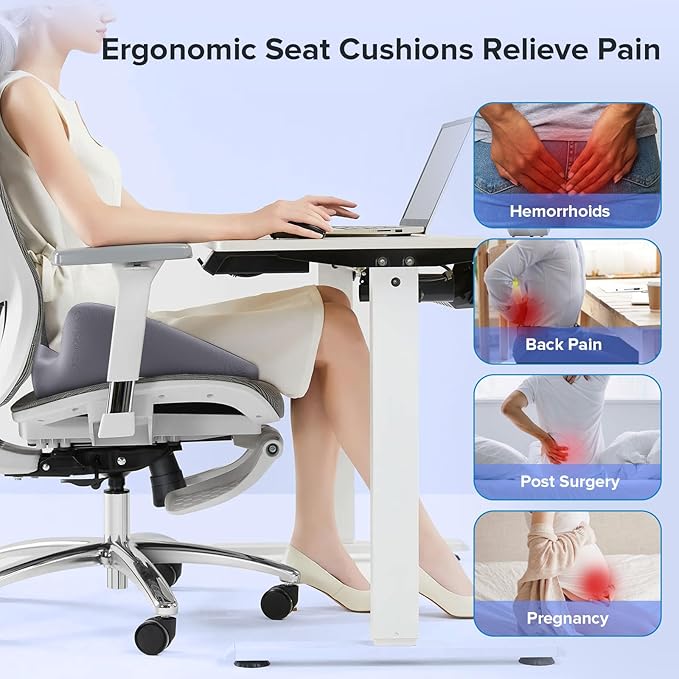 Seat Cushion,Office Chair Cushion Pressure Relief Seat Cushion for Tailbone Pain,High-Density Memory Foam Ergonomic Cushions Long Sitting,for Office Chair Car Seat,with Anti-Slip Base,All Day Comfort