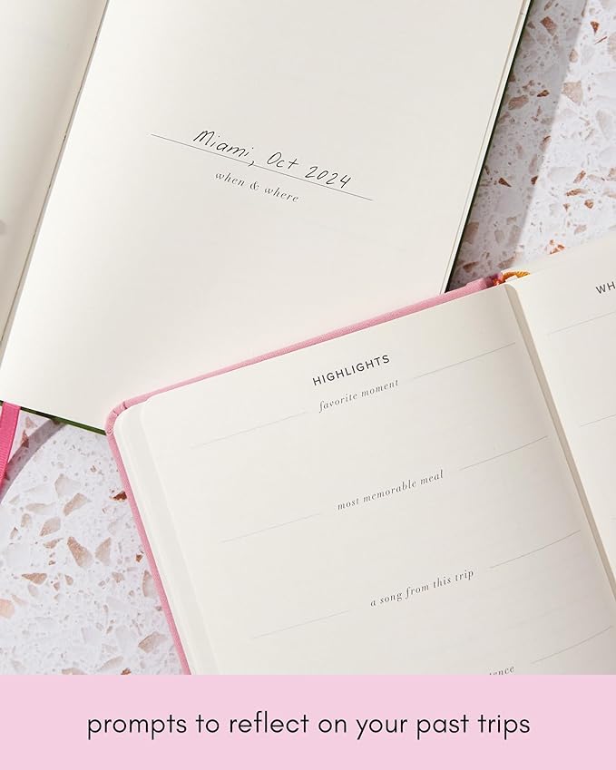 Kunitsa Co. Travel Journal - Guided Notebook for Travelers to Plan & Reflect on Vacations & Trips. Keepsake Travel Gift, Lavender Pink