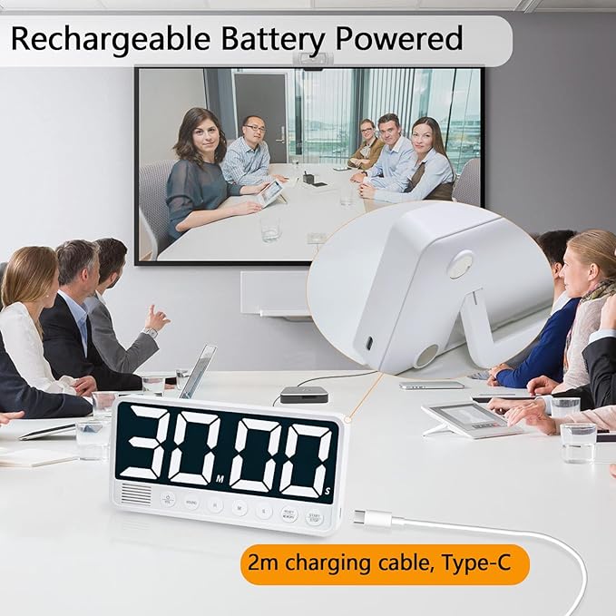 Digital Kitchen Timer with 7.1” Extra Large Display, Rechargeable Magnetic LED Countdown/Up Memory Timer with 6 Alarms & 4 Volume Levels for Cooking, Classroom, Office, Home Gym (Black)