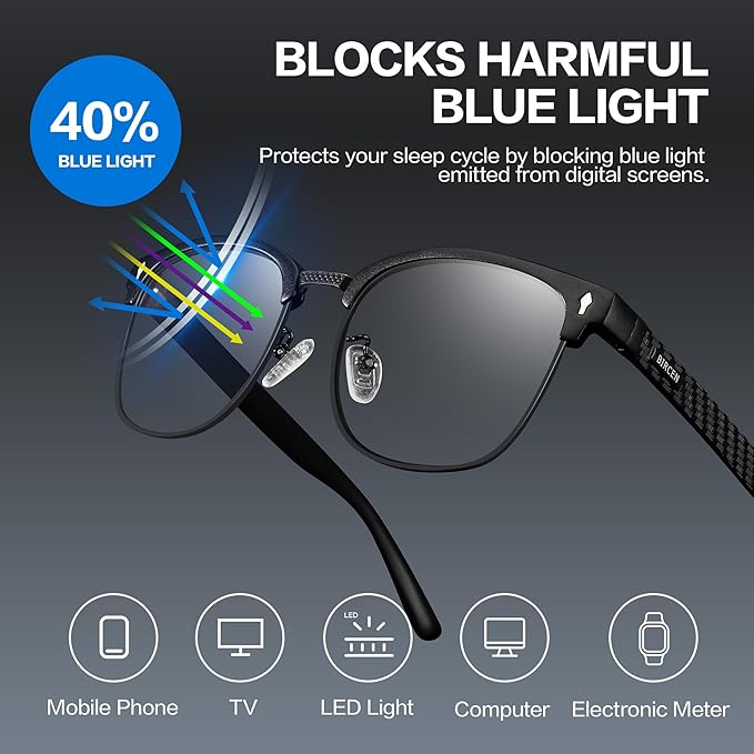 BIRCEN Blue Light Blocking Glasses: Al-Mg Metal Bluelight Computer Clear Glasses for Men Women Anti Eyestrain Office Home
