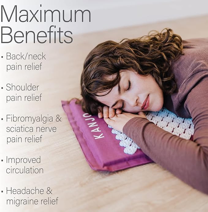 Kanjo Acupressure Mat and Pillow Set for Back Pain Relief & Neck Pain Relief, with Pressure Points for Muscle Pain Relief with Travel Bag - Black