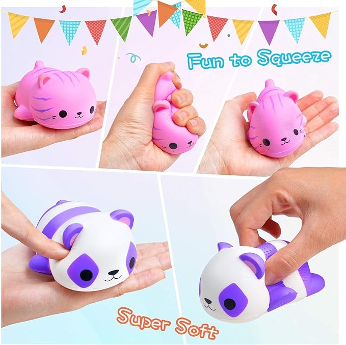 Cat Squishies Stress Balls for Adults Kids: 6PCS Jumbo Animal Squishies Slow Rising Fidget Sensory Toys Classroom Prizes Party Favors Valentines Gifts Easter Goodie Bags Christmas Stocking Stuffers