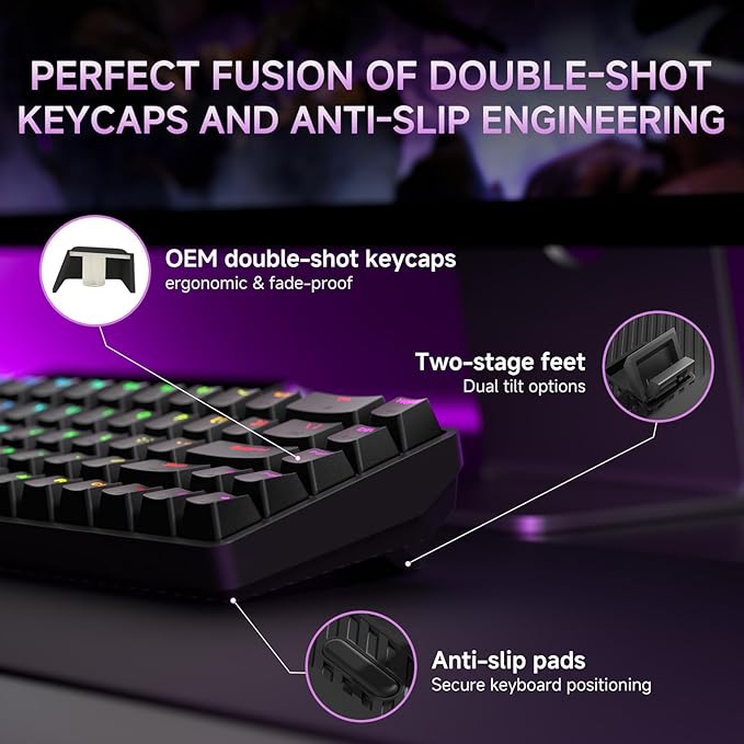 DIERYA DK68 60% Wireless Mechanical Gaming Keyboard, Triple Mode 2.4GHz/USB-C/BT5.0 with Red Switch, RGB Backlit, Anti-Ghosting Keys, 68 Keys Portable Mini Wired Office Keyboard-Black