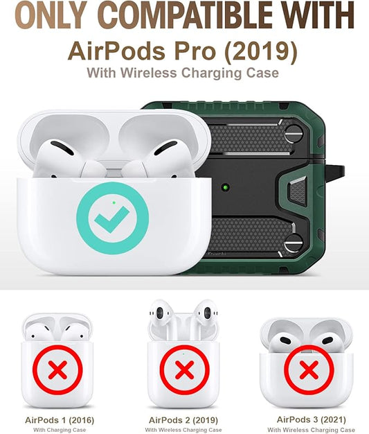 Koaichi Compatible with AirPods 3rd Generation Case(2021), Full-Body Rugged Hard Shell Protective Case Cover with Keychain Designed for AirPods 3 Case, Black/Green [US Patent Registered]