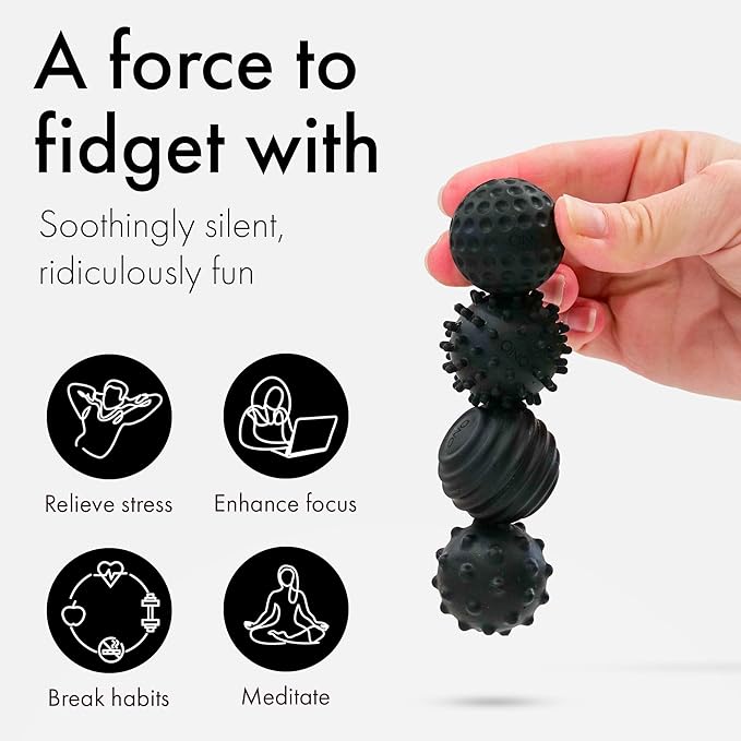 ONO Signets – Silicone Magnetic Balls with Textured Dimples, Bumps, and Waves | Fun to Play with Fidget Toy for Adults | Help Relieve Stress, Anxiety, Tension (Onyx, Set of 4)