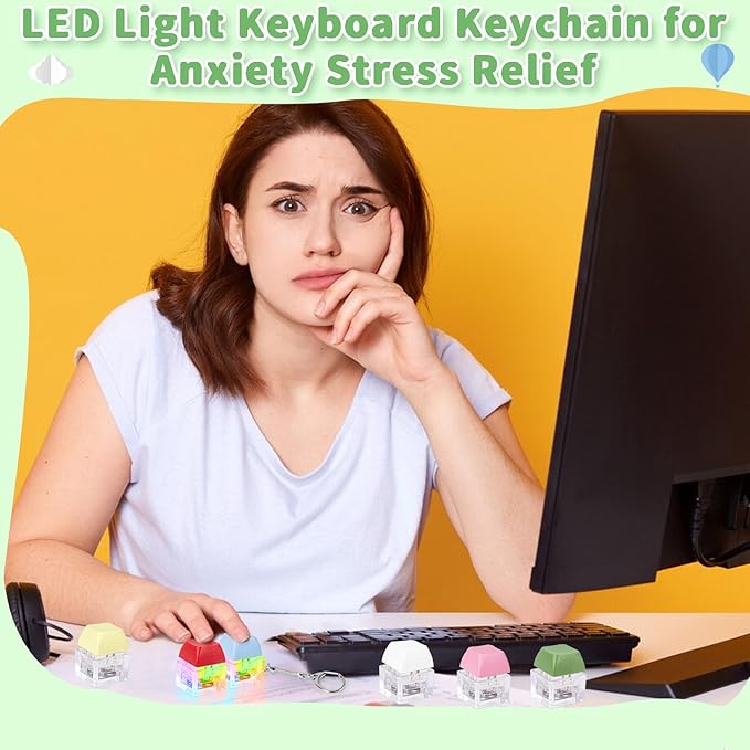 Keyboard Fidget Toy for Adults Keyboard Clicker with LED Light Keychain Fidget Stress Relief Sensory Toy